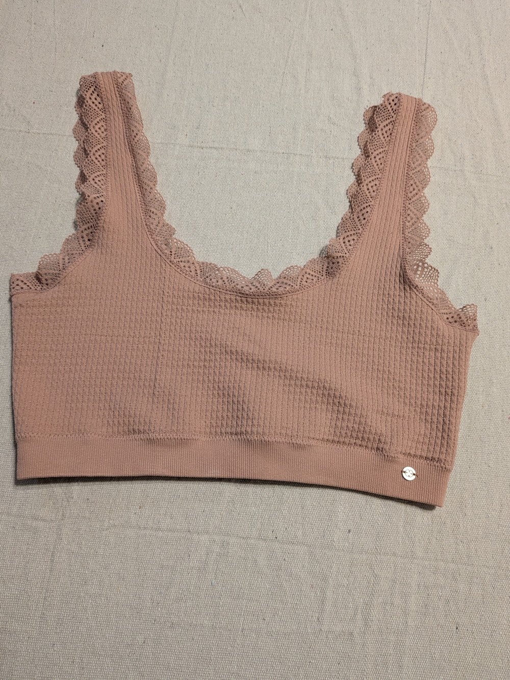 Lucky Brand Ribbed Lace Trim Bralette in Blush